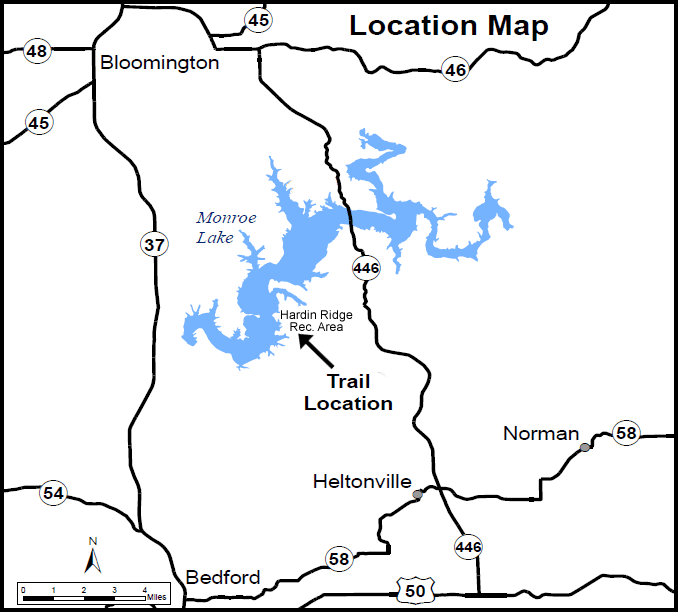 map to Ted T Turtle Trail in northern section of Hoosier National Forest