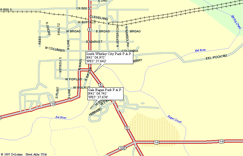 Map to Denver public access point on Eel River in Indiana