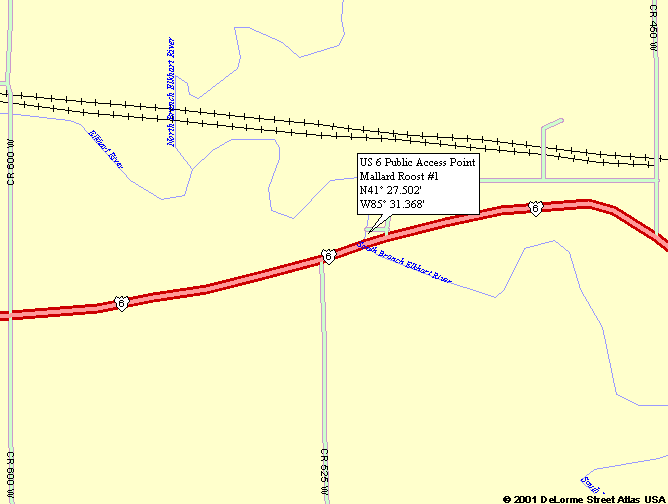Map to US 6 public access point on Elkhart River in Indiana