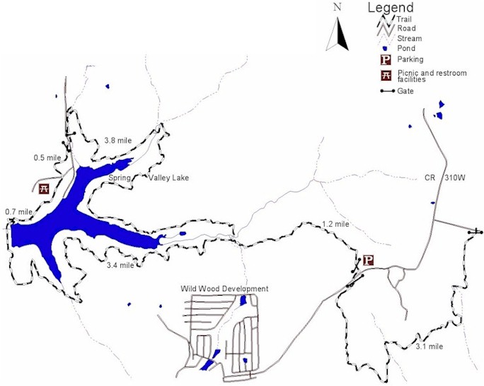 line drawing map of Springs Valley Trail