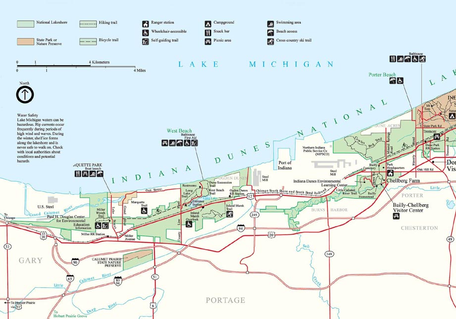 Detailed Map Of The West Portion Of Indiana Dunes National Lakeshore In 