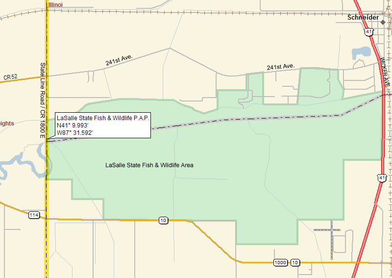 Map to Lasalle public access point on Kankakee River in Indiana. This is a  place where you can park your car and launch your canoe, kayak, or boat and  go fishing or