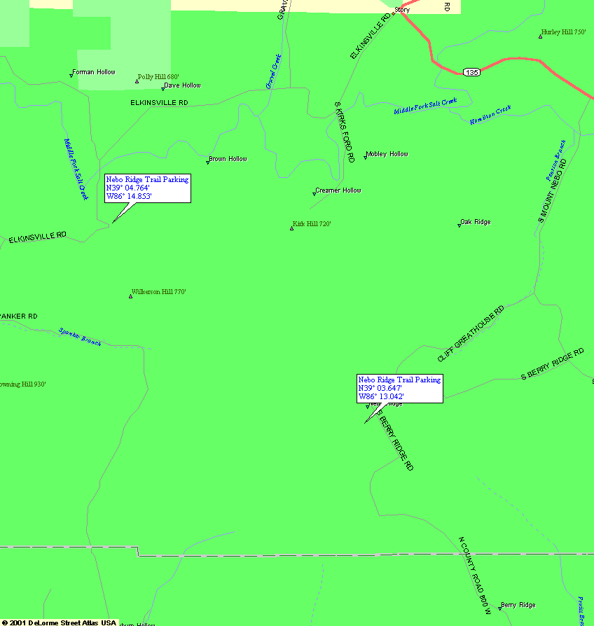Map to Nebo Ridge Trail in Hoosier - Nebo Ridge Cls 